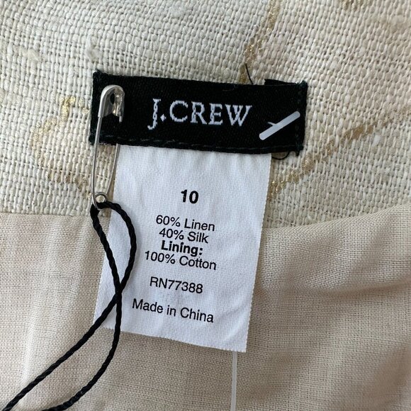 J Crew Shift Dress Silk Linen Blend Beige Gold Design Pockets Size 10 - Picture 5 of 10